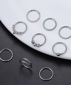 8mm Surgical Steel CZ Opal 18G Small Septum Nose Hoop Ring Clickers