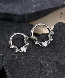 16G Stainless Steel Septum Ring with Double Rose and Heart CZ