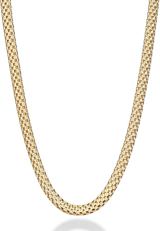 18K Gold Over Sterling Silver  4mm Mesh Link Chain Necklace