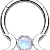 16G Stainless Steel Double Moon Septum Ring With Opal