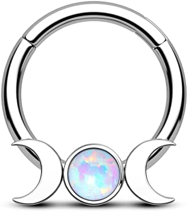16G Stainless Steel Double Moon Septum Ring With Opal
