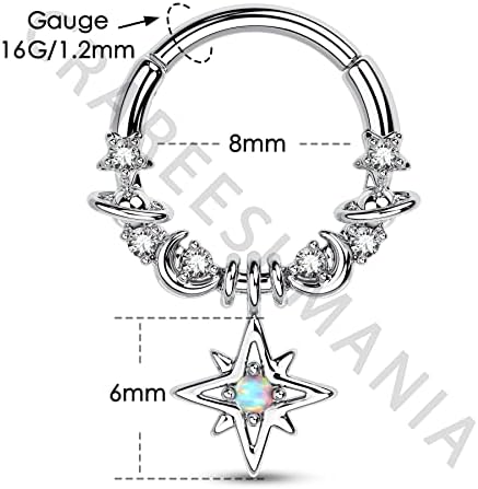16G 8mm Surgical Steel Planet and Star Shape Dangle Septum Ring