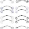 14G Stainless Steel CZ Curved Barbell Snake Eyes Tongue Piercing Ring